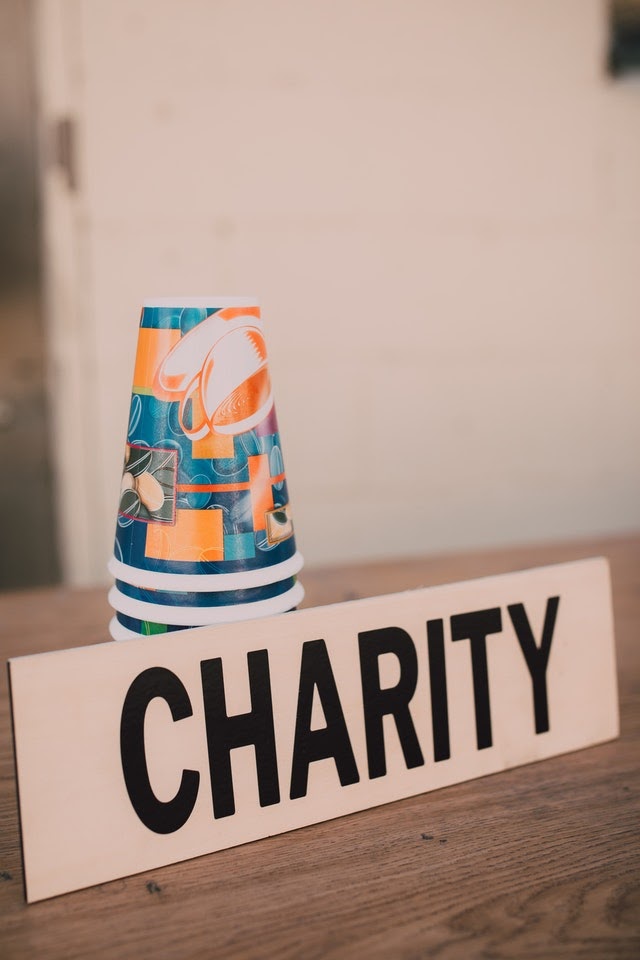 A charity sign at a fundraising event.