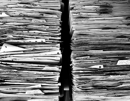 stacks of IRS paperwork